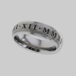 Titanium Ring With Stepped Shoulders & Laser Engraved Roman Numerals