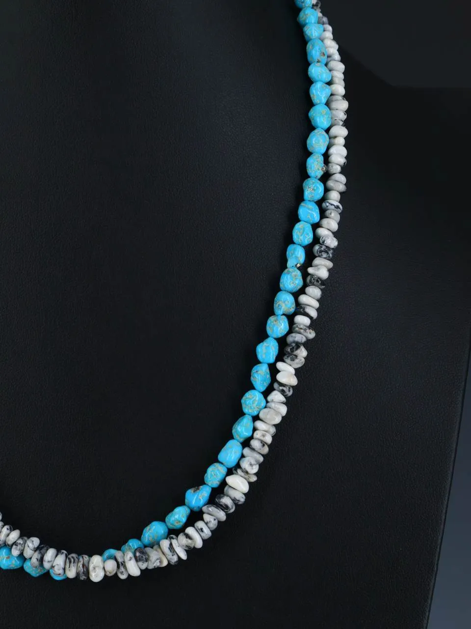 Turquoise and White Buffalo Double Strand Necklace