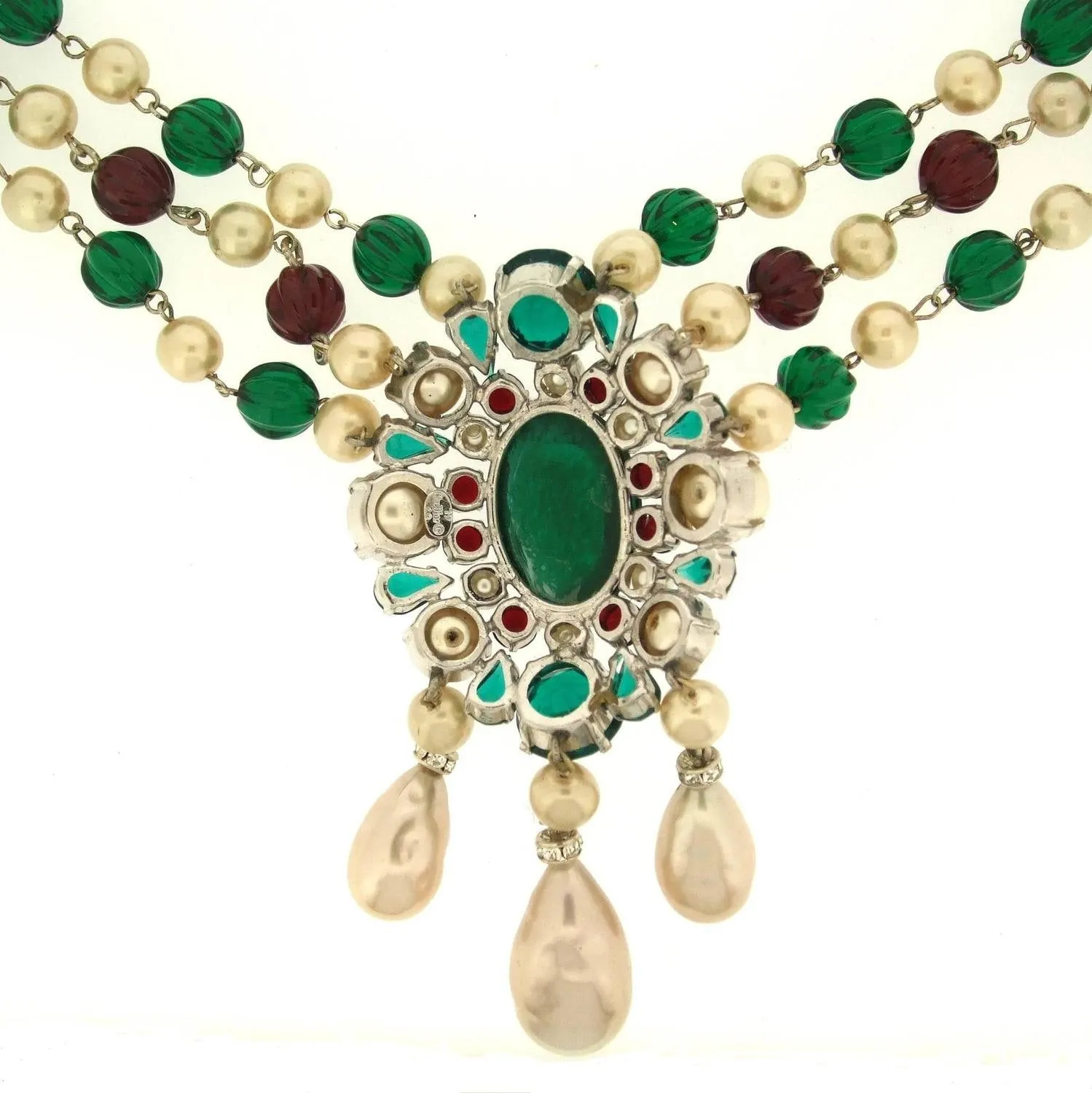 Vintage 1960 Christian Dior Necklace triple row glass bead and pearl necklace