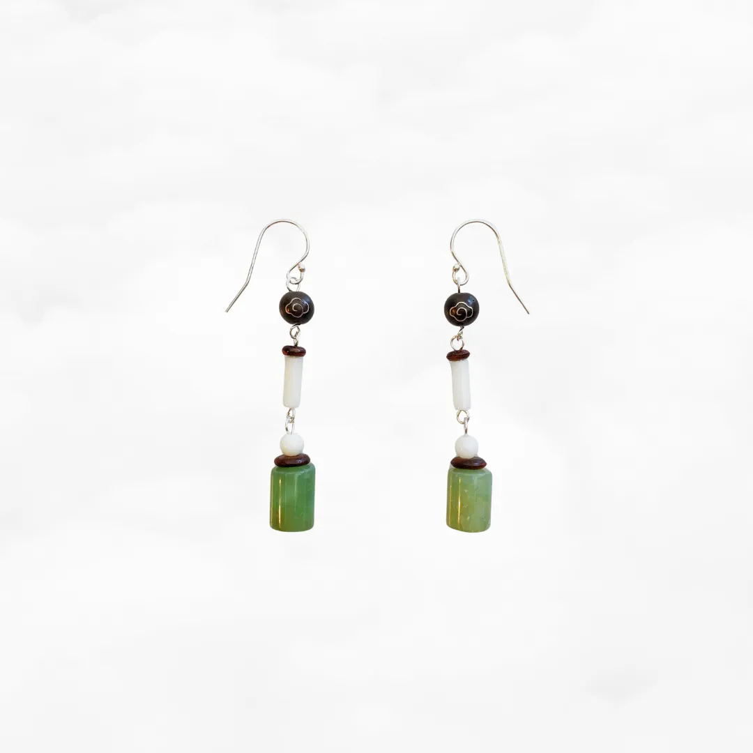 Vintage Jade and Rosewood Earrings