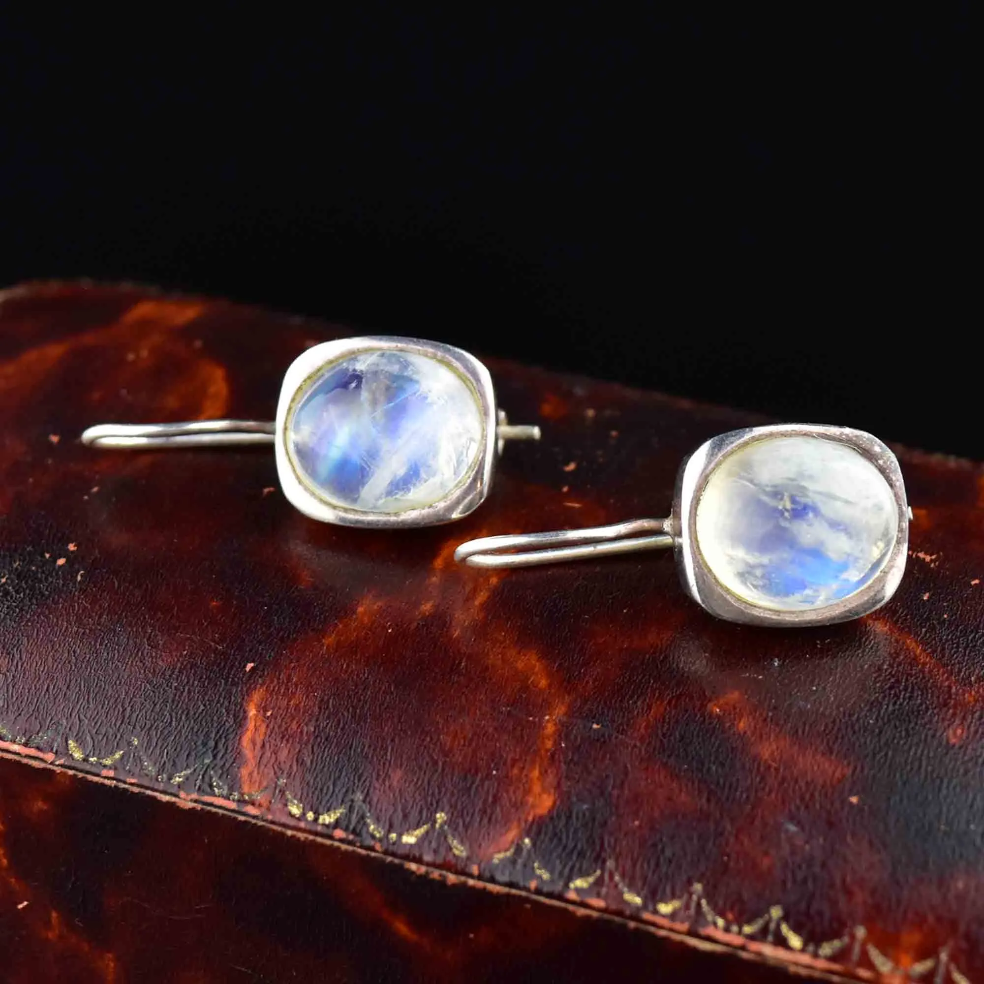 Vintage Moonstone Cabochon Earrings in Sterling Silver