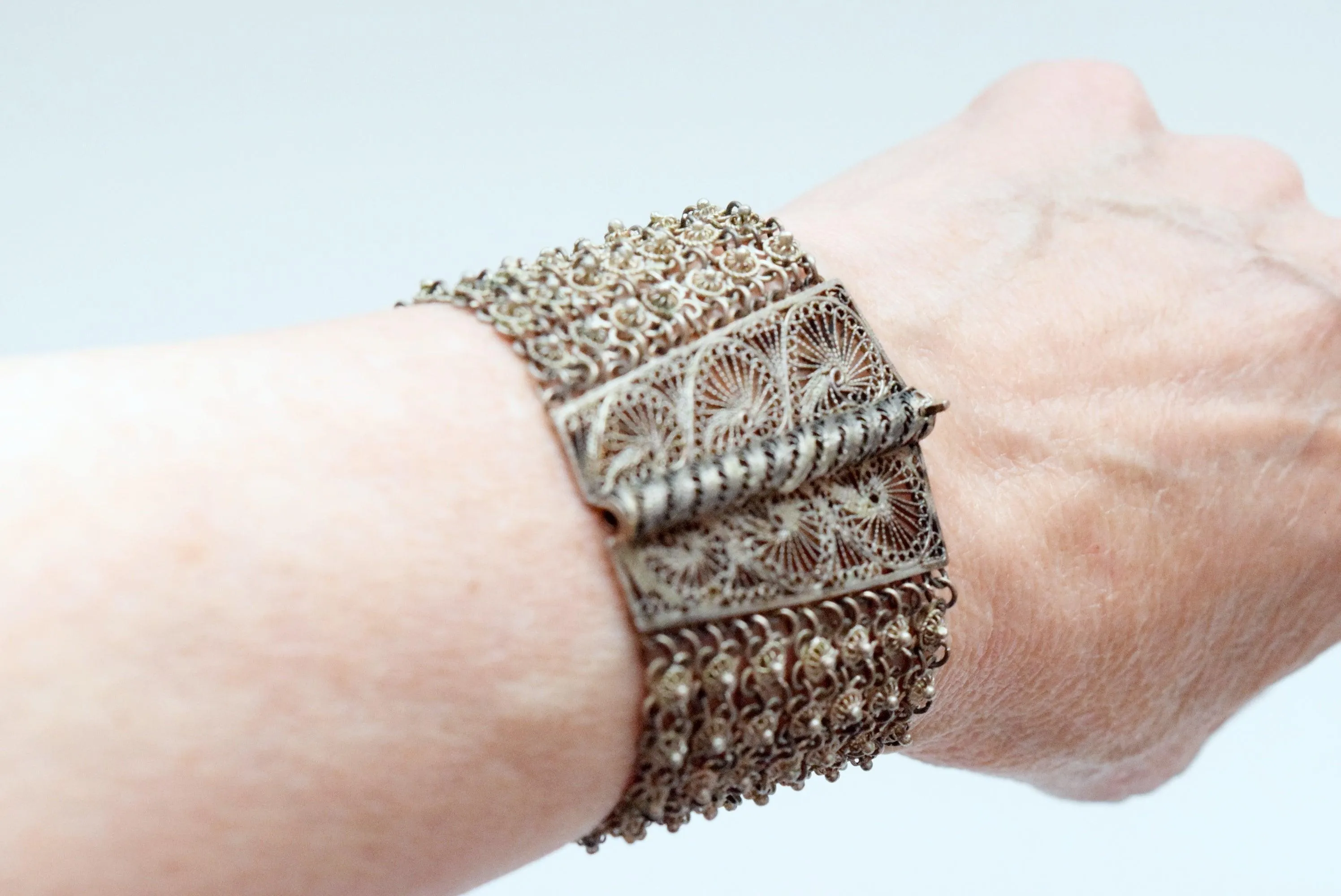 Vintage Silver Ottoman Filigree Link Bracelet