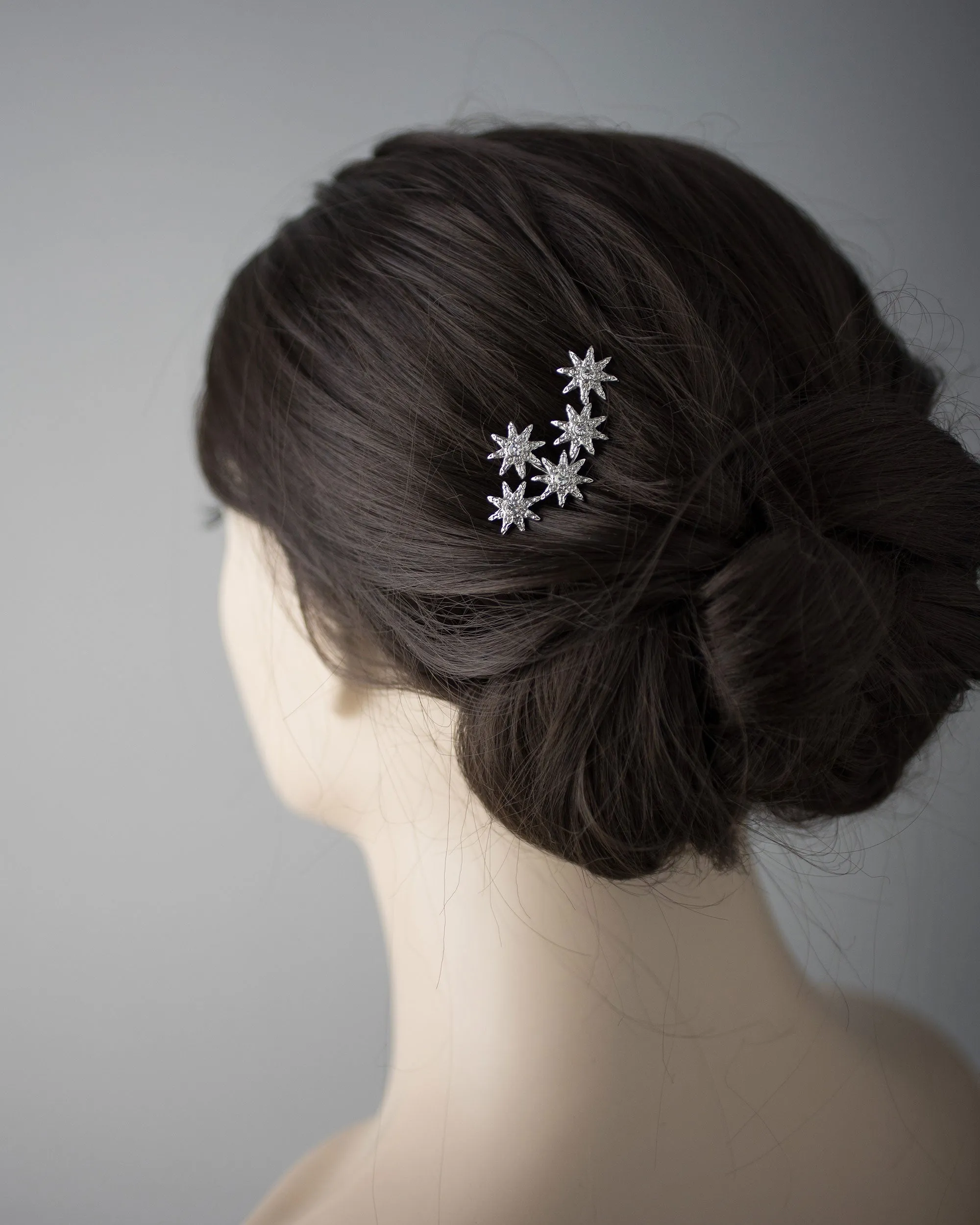 Vintage Silver Stars Crystal Hair Pin