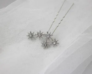 Vintage Silver Stars Crystal Hair Pin