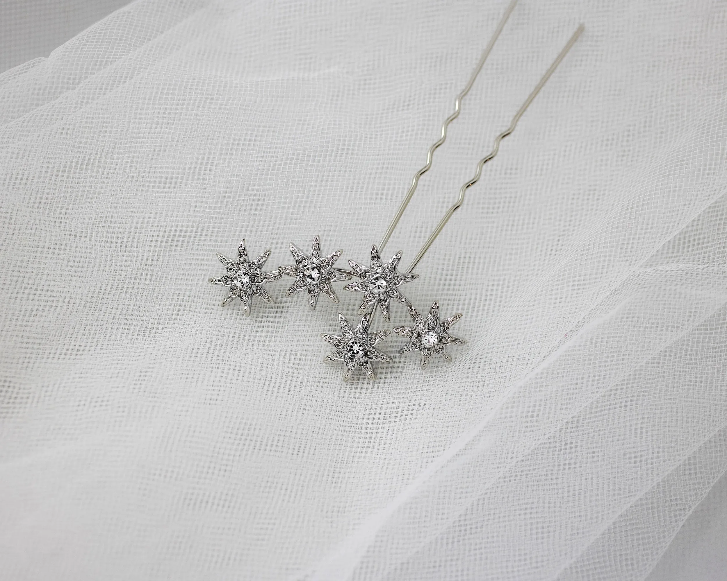 Vintage Silver Stars Crystal Hair Pin