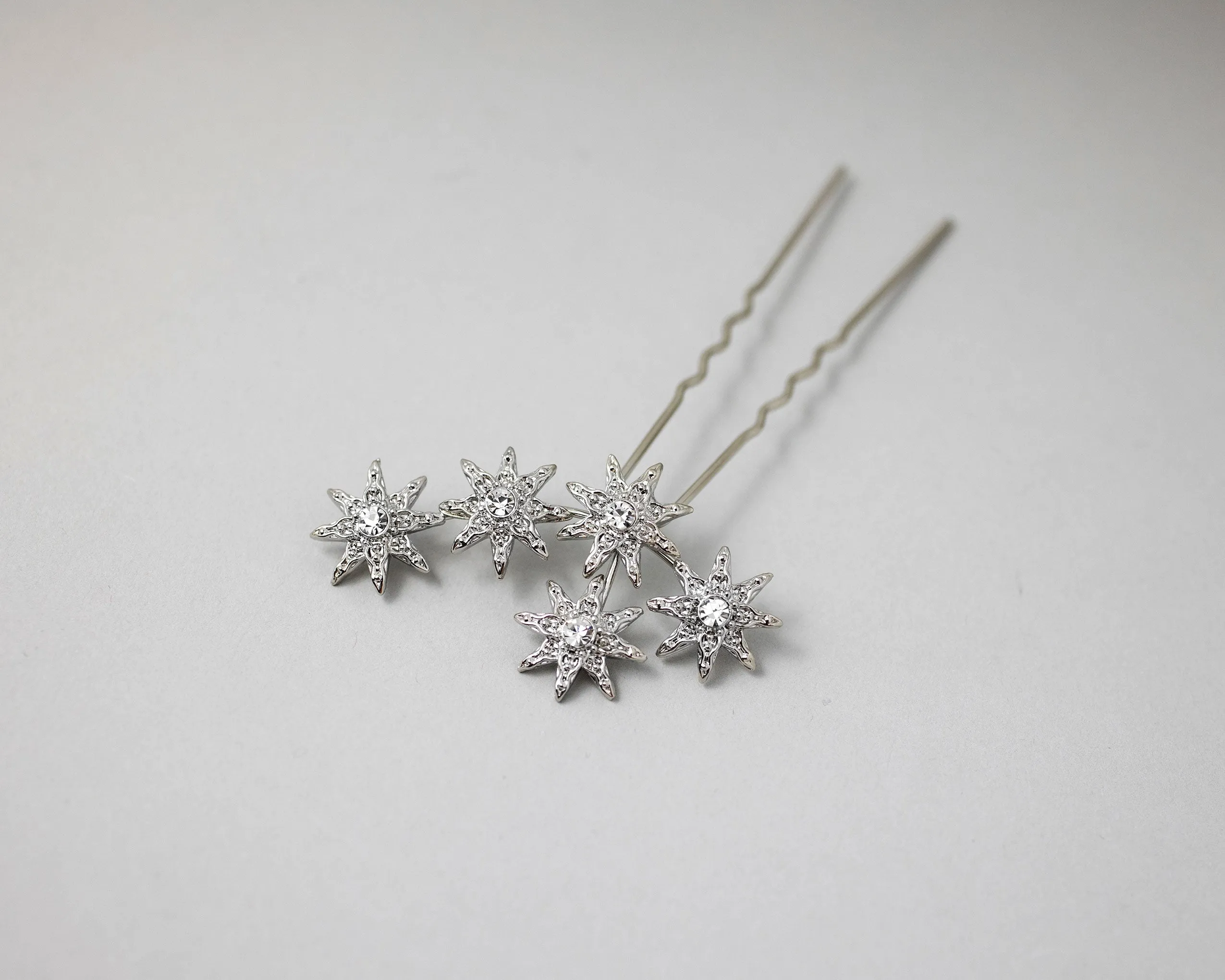 Vintage Silver Stars Crystal Hair Pin
