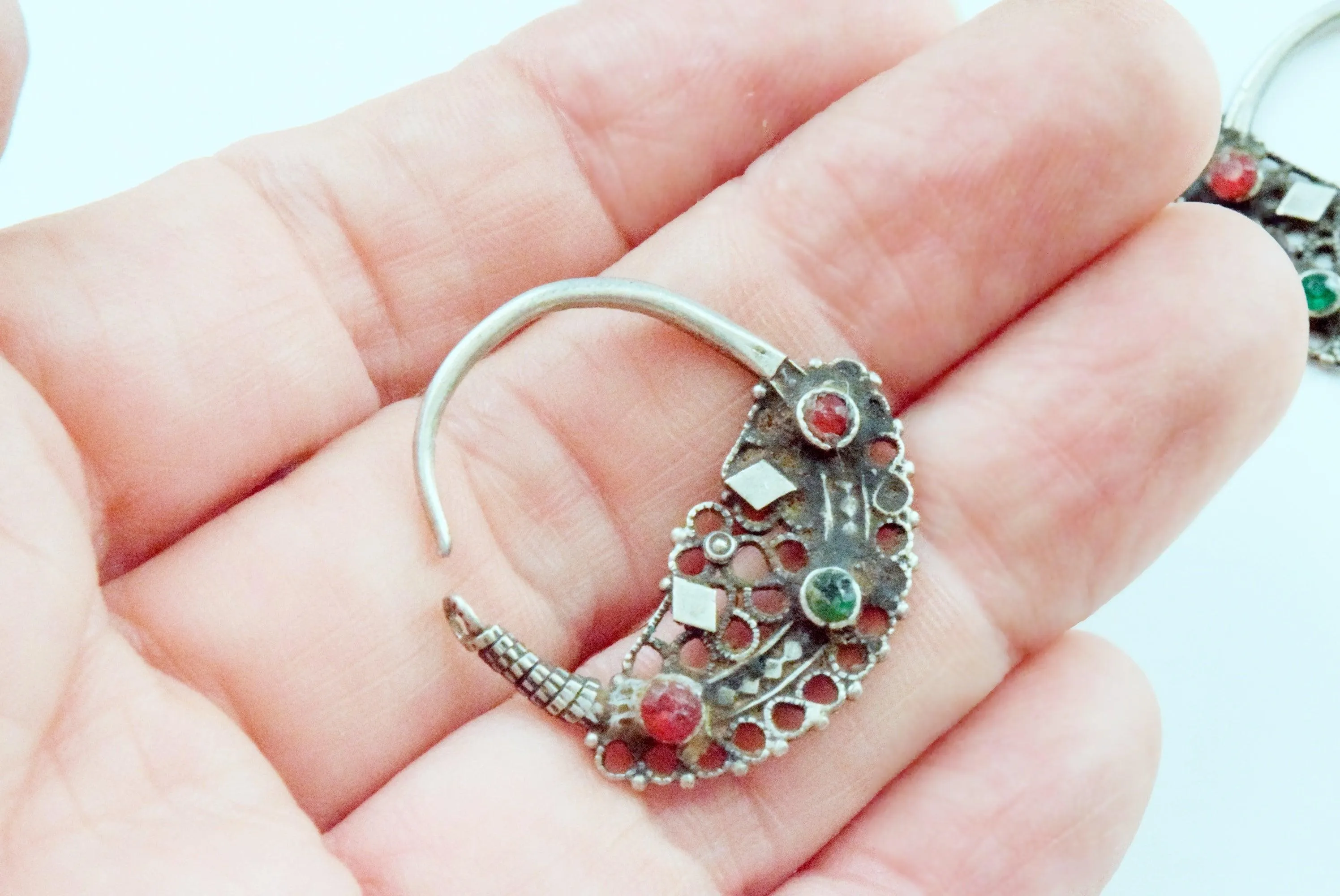 Vintage Small Silver Pashtun Hoop Earrings