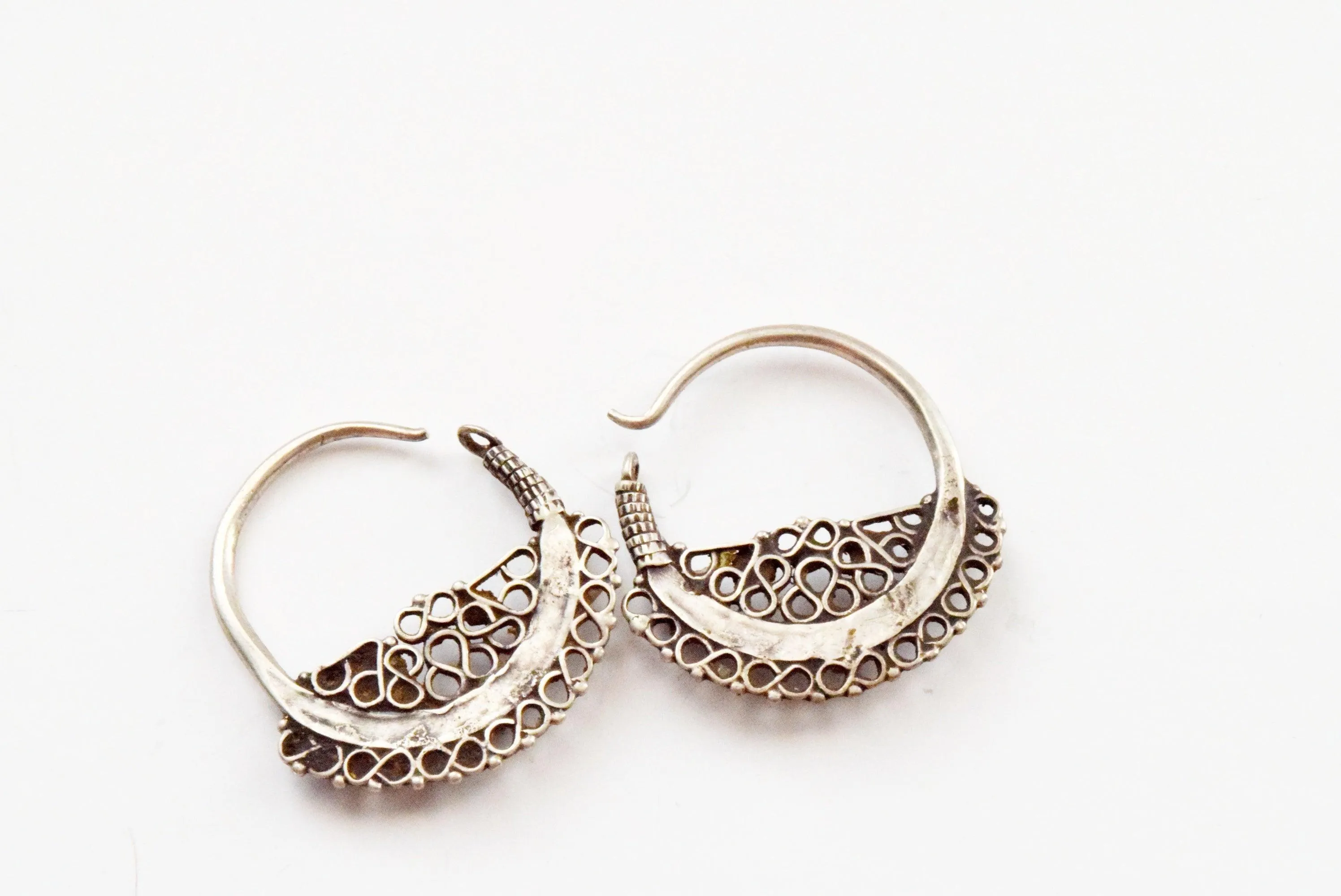 Vintage Small Silver Pashtun Hoop Earrings