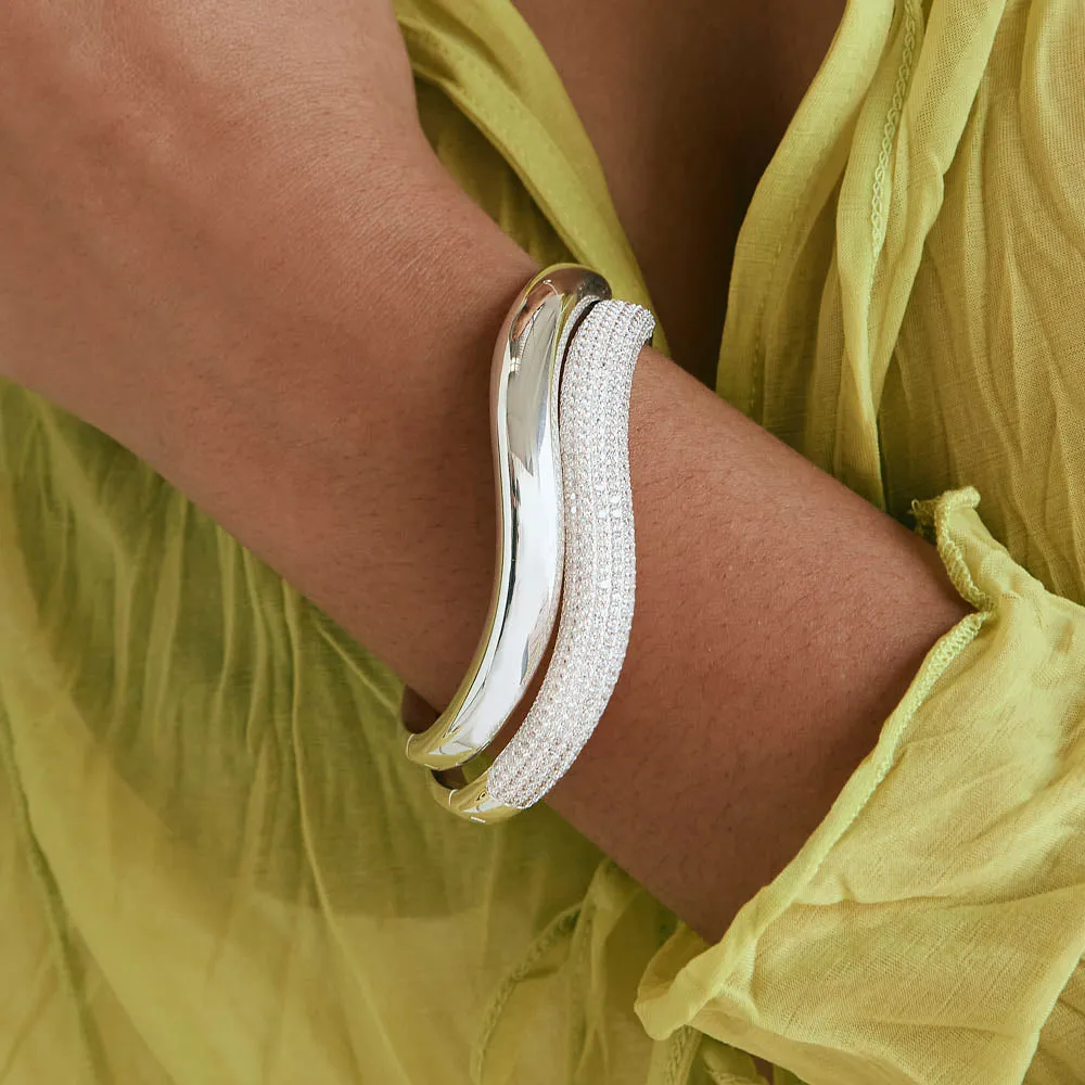 Wave Dome Bangle in Silver