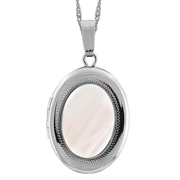 White Gold Oval Pearl Locket